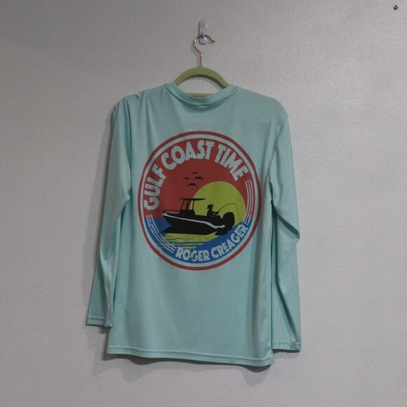 Gulf Coast Time Teal Roger Creager Long Sleeve Shirt Sz S - Picture 7 of 9